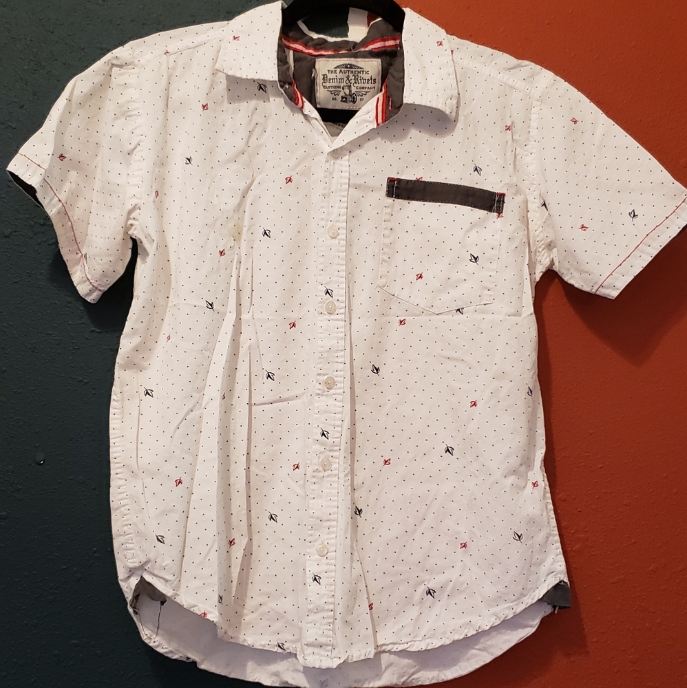 Pattern white short sleeve button down